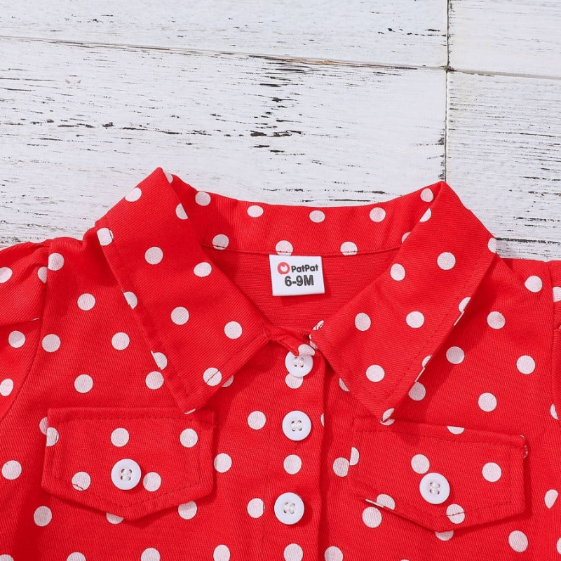 Wholesale European and American polka dot lapel single breasted long sleeved top with camisole bow skirt baby clothes